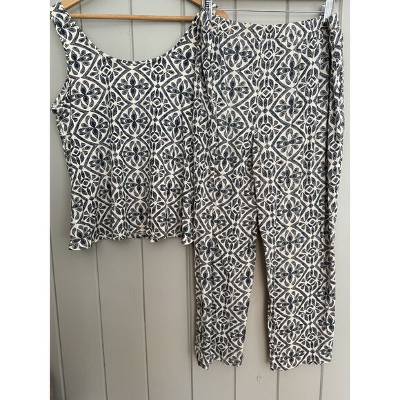 Soma Cool Nights 2-Piece Pajama Set L Large Wide Leg Crop Built-In Bra Tank Blue - Picture 5 of 5